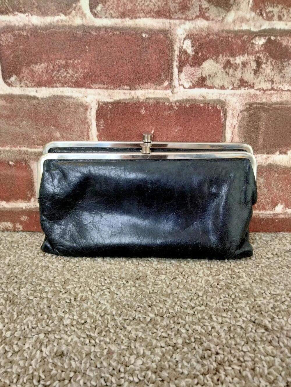 HOBO Lauren Double Frame Clutch Wallet Kiss Lock - Black Leather